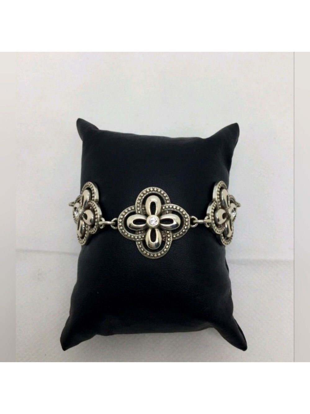 Brighton Rhinestone Flower Link Bracelet EUC 8"